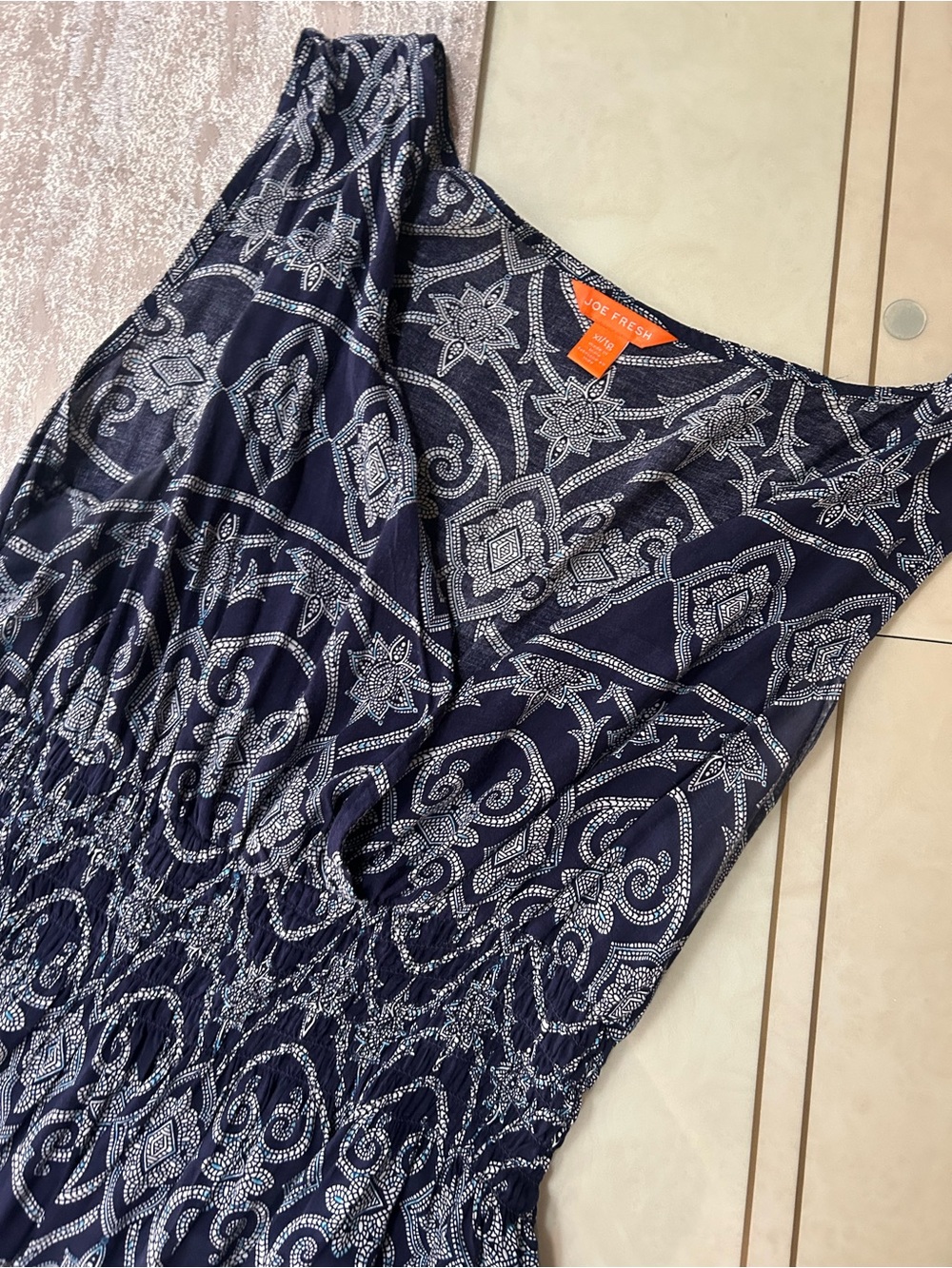 Joe Fresh Navy and White Print Sleeveless Dress